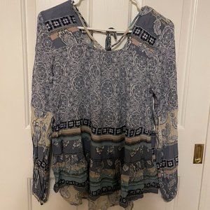 Blue Floral Tie Blouse